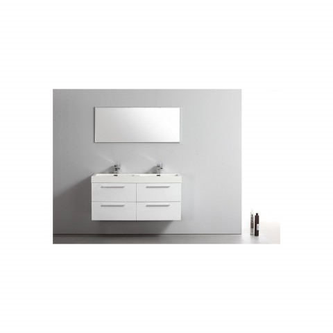Ensemble meuble salle de bains double vasque 120 cm ideo blanc laqué