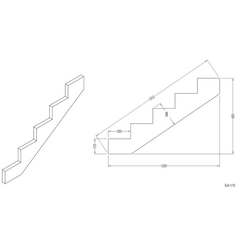 Escalier bois extérieur - Marches pleines - Largeur = 1m20 - marches découplables - avec contremarches - pin du nord - traité autoclave - Nombre de marches au choix