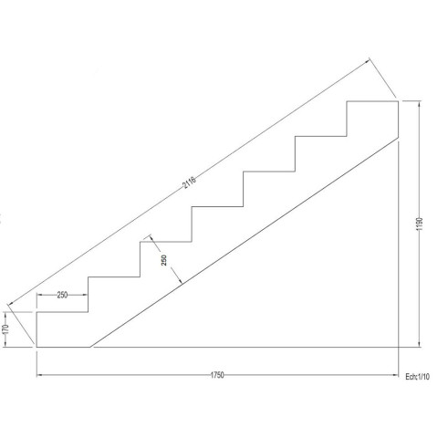 Escalier bois extérieur - 7 marches pleines - largeur = 1m20 - marches découpables - avec contremarches - pin du nord - traité autoclave