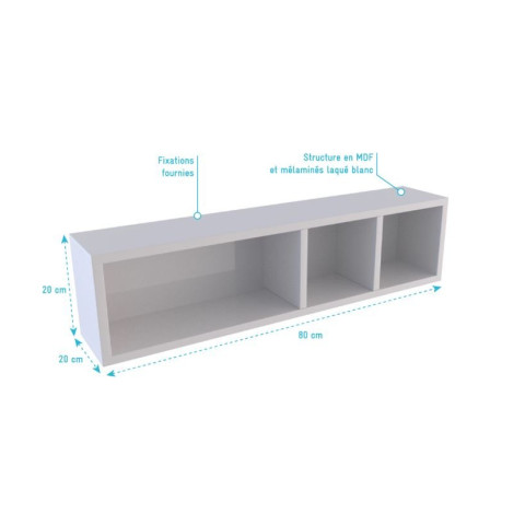 Etagère murale 80x20x20cm blanche de rangement 3 emplacements - PERSONALYZ TRIPLO Aurlane - LAV424