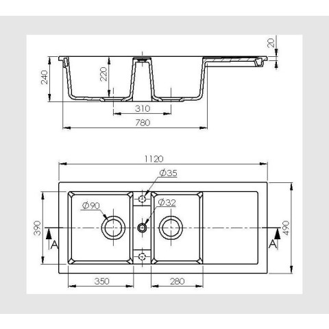 Evier céramique à encastrer Lingot Blanc Sarreguemines - 2 cuves avec égouttoir