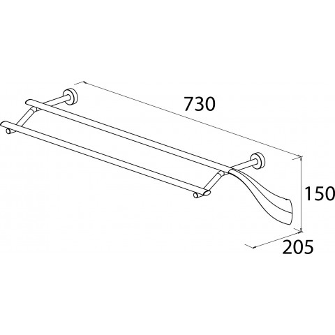 Porte serviette double fixe enzinc chromé serie monaco fixations invisibles 148 x 731 x 204 mm