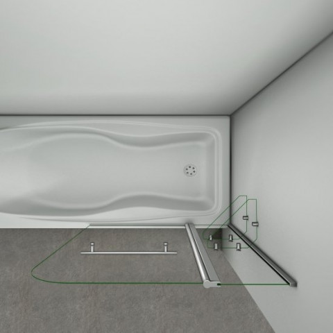 Pare baignoire pivotant 180° - verre trempé 6mm verre trempé - porte-serviette - 2 étagères - Dimensions au choix