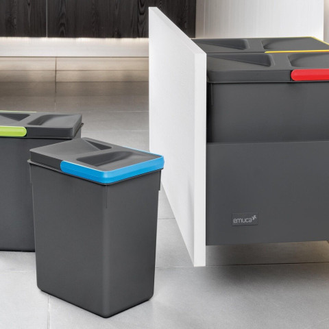 Kit poubelle de tri sélectif pour tiroir de cuisine avec socle Recycle hauteur 266mm, 2x15litres, 2x7litres, module 900mm, Plastique Gris antracite