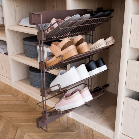 Rangement de chaussures latéral extractible Moka, Gauche, Acier, Peint en moka