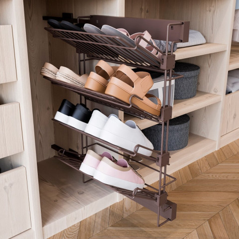 Rangement de chaussures latéral extractible Moka, Droite, Acier, Peint en moka