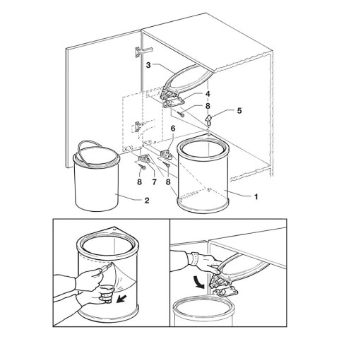 Bac de recyclage à fixer sur porte de meuble, 1 bac amovible 13 litres Plastique, Gris