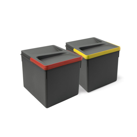 Kit de bacs de tri sélectif pour tiroirs de cuisine Recycle hauteur 216mm, 2x12litres, Plastique gris anthracite