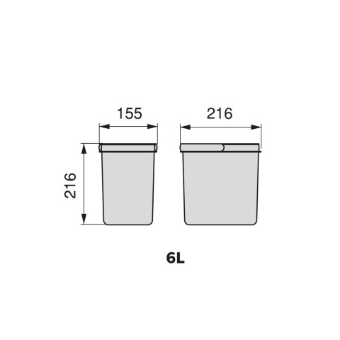 Kit de bacs de tri sélectif pour tiroirs de cuisine Recycle hauteur 216mm, 2x6litres, Plastique gris anthracite