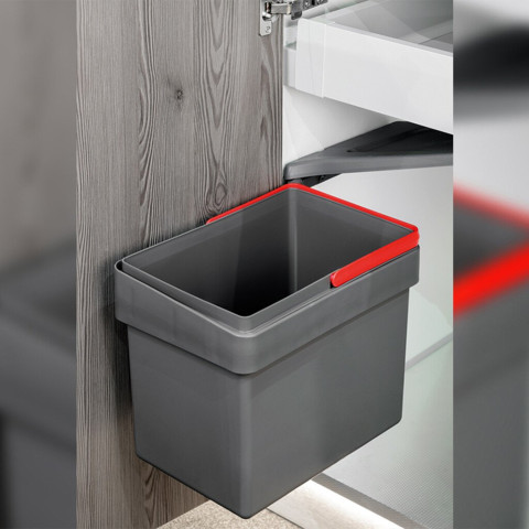 Bac de tri sélectif pour montage sur porte de meuble Recycle, 1 bac extractible de 15 litres, Plastique gris anthracite