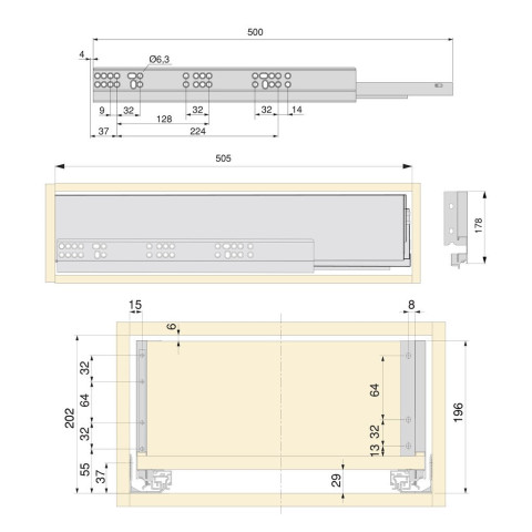 Kit de tiroir Vertex hauteur 178 mm - Dimensions au choix
