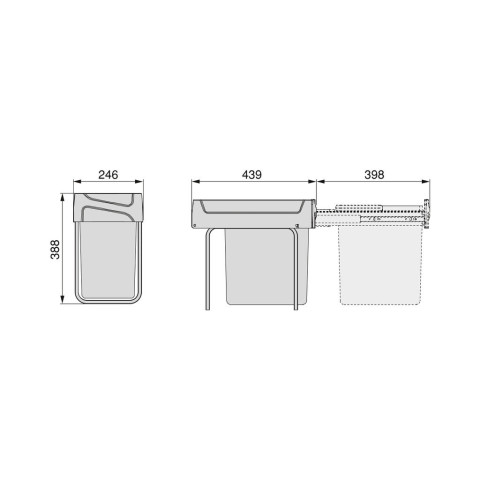 Bac de tri sélectif a montage inférieur et extraction manuelle pour élément de cuisine Recycle, 1x20 litres, Plastique gris anthracite