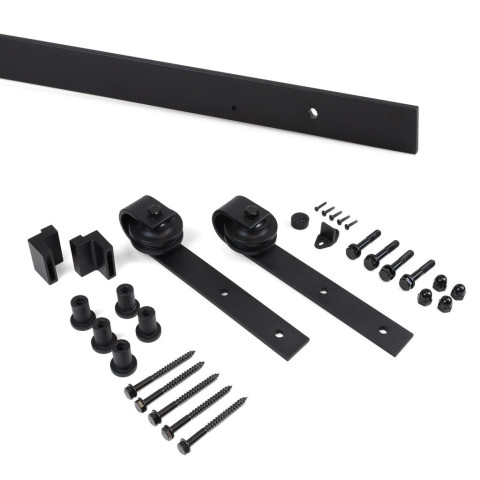Kit de quincaillerie pour porte coulissante suspendue en bois de Barn, Sans fermeture souple, panneaux non inclus, Acier et Plastique, Peint en noir