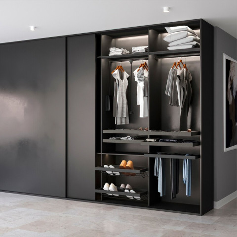 Penderie rabattable pour armoire Hang, 830 - 1150, Peint en noir, Acier et Plastique