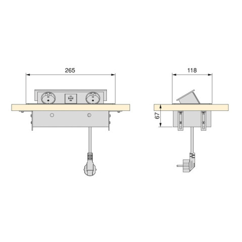 Multiconnecteur Atom 26 Lite pour bureau, 225x111mm, Zamak et Acier et Plastique, couleur au choix