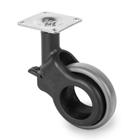 Lot de 4 roulettes Hole 2 avec plétine de montage, diamètre 60mm, Acier et Plastique, Plastique gris