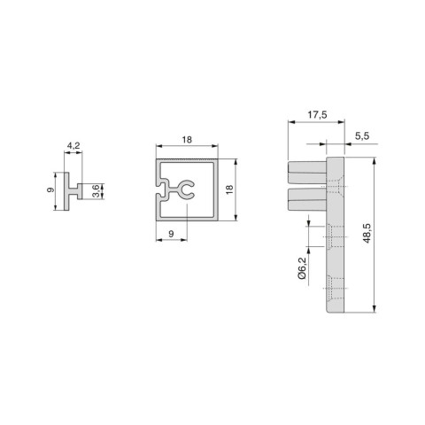 Kit de 4 profils transversaux pour meubles de cuisine Albeam, avec accessoires à visser, aluminium et plastique, anodisé mat