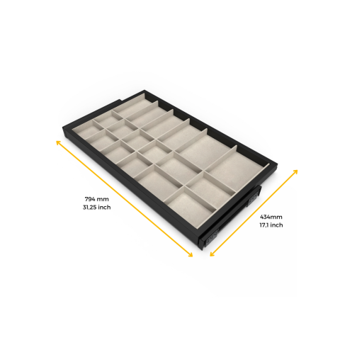 Kit de organiser de tiroirs et cadre coulissant soft close pour armoires, réglable, module 800mm, Noir texturé et Gris pierre