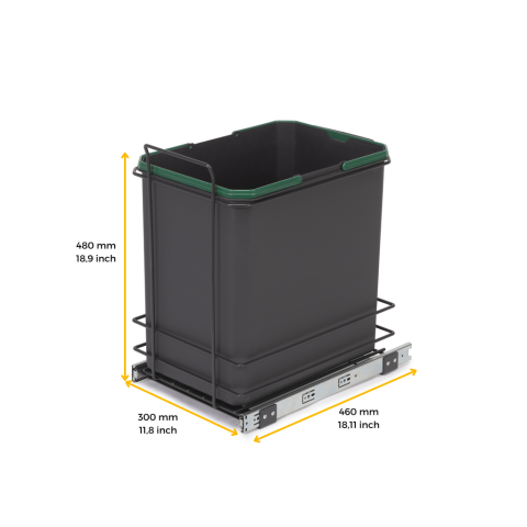 Poubelle de recyclage pour montage inférieur et extraction manuelle pour meuble de cuisine Recycle 1x35 litres, Plastique gris anthracite