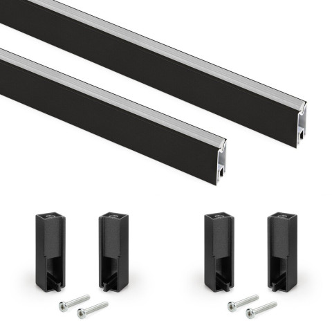 Lot de 2 rails de penderie Luxe de 0,75 m de long avec supports, Aluminium et Plastique, Peint en noir texturé