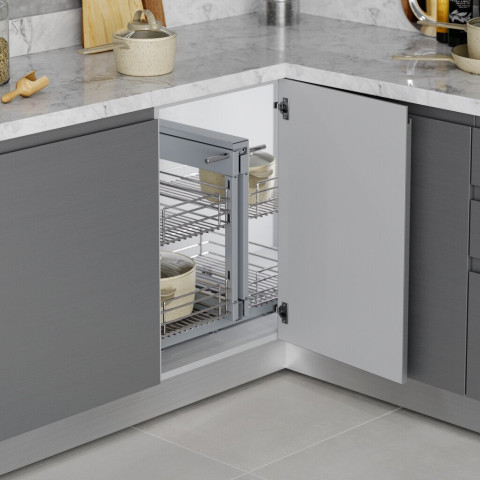Système d'angle extractible pour meuble de cuisine Suprastar, acier, chrome
