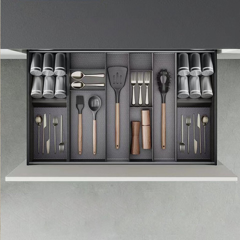Orderbox Rangement de tiroirs, 100x470mm, Acier et Bois, Gris anthracite