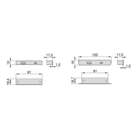 Connecteur USB A+C Linky (81x12mm), 5V DC 2A (10W), Plastique noir, Plastique