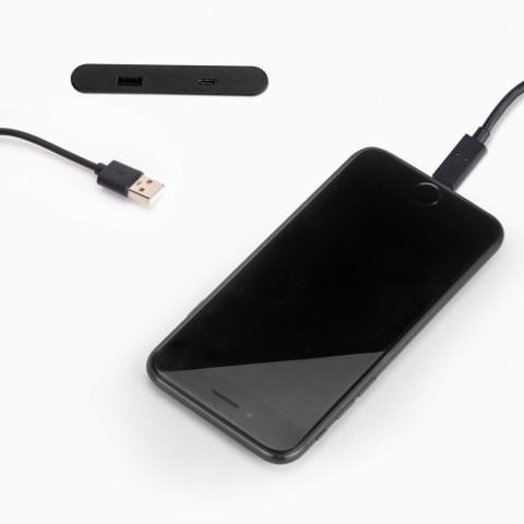 Connecteur USB A+C Linky (81x12mm), 5V DC 2A (10W), Plastique noir, Plastique