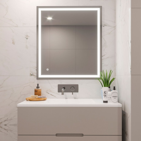 Miroir de salle de bain Heracles avec éclairage LED frontal et décoratif (AC 230V 50Hz), 34 W, Plastique et Verre