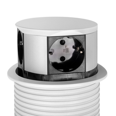 Multiconnecteur Vertikal Push diamètre 100mm, 3 prises de type Schuko, 1 USB type A, 1 USB type C, Acier et Plastique, couleur au choix