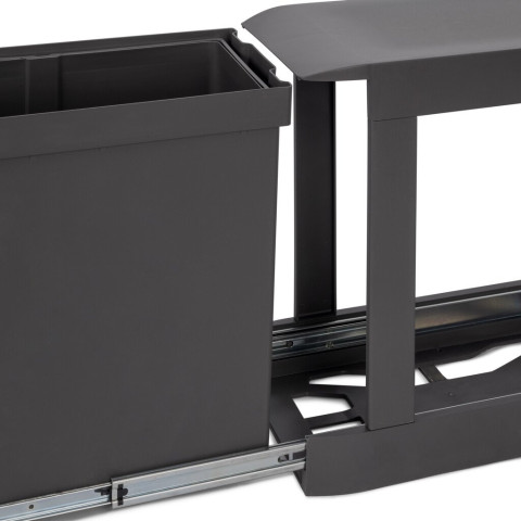 Poubelles de recyclage pour la cuisine, 2 x 14L, fixation inférieure et extraction automatique, Acier et Plastique, Gris antracite