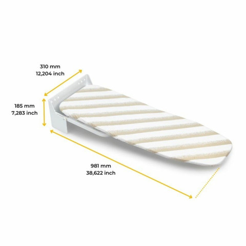 Table à repasser murale pliante Iron Wall, pivotante 180º, en acier et en bois, Blanc