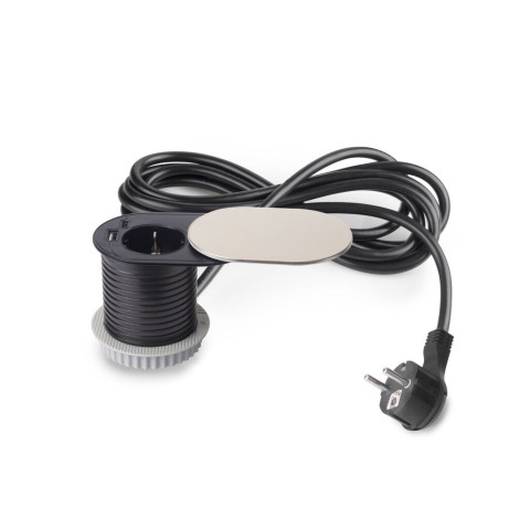 Multiconnecteur Vertikal Flat 60, diamètre 60mm, 1 x prise Schuko, 1 x USB Type A, 1 x USB Type C, Acier et Plastique, Acier inoxydable