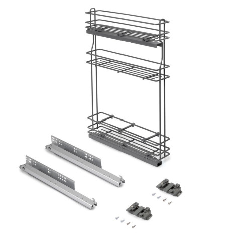 Porte-bouteilles extractible TitaneMax avec fermeture à amortie, gauche, 3 plateaux, Acier, Gris Anthracite - dimensions aux choix