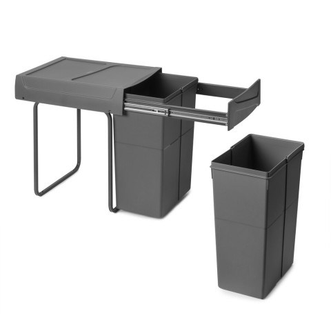 Bac de tri sélectif a montage inférieur et extraction manuelle pour élément de cuisine Recycle, 2x25litres, Plastique gris antracite