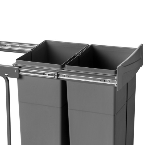 Bac de tri sélectif a montage inférieur et extraction manuelle pour élément de cuisine Recycle, 2x25litres, Plastique gris antracite