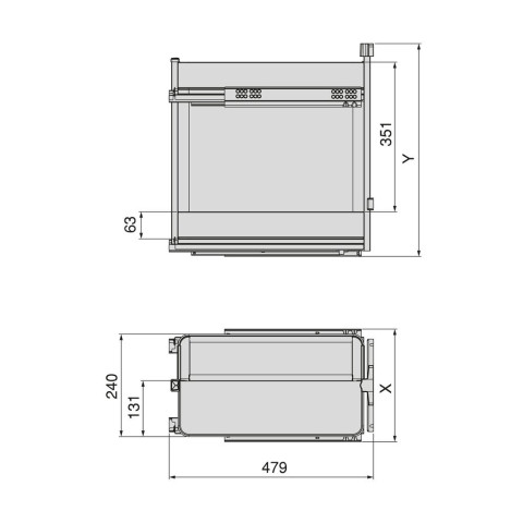 Chariot extractible avec paniers et panier à pain Harmony avec fermeture à amortie, Module largeur 300mm hauteur 700mm, Acier et Bois, Gris anthracite