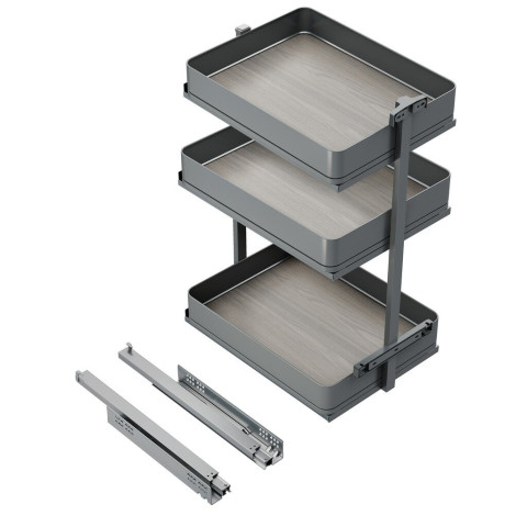 Chariot extractible Harmony avec fermeture à amortie, Acier et Bois, Gris anthracite- dimensions et coloris aux choix