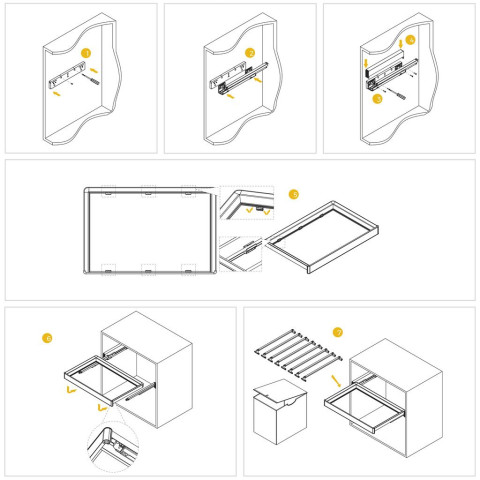 Kit de porte-pantalon à 7tringles, panier et rack ajustable Quartz pour armoires, glissières extension totale et à fermeture douce, Module 90cm, Finition Titane