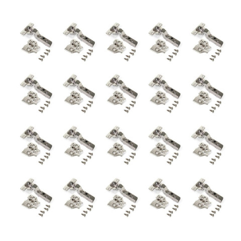 Lot de 20 charnières super coudées X91N avec embases à visser, Hauteur 0, Acier, Nickelé