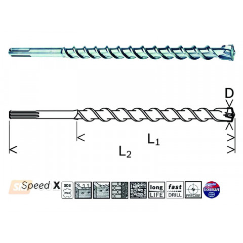 Foret à béton à queue SDS-Max Speed-X SDS-max-7 Ø35mm longueur 920mm BOSCH 2608586798