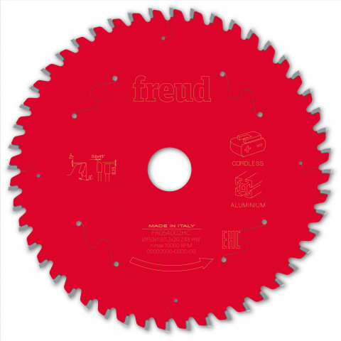 Lame pour scie circulaire portative sans fil freud - ø150 1,8/1,3 al20 z48 tp 0° - f03fs10084 -fr05a002hc