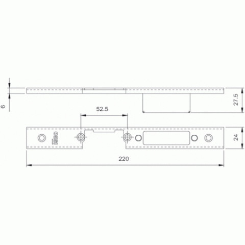 Gâche centrale inox fermée en u en 220 x 24 x 6 mm pour serrures blindo et multiblindo droite