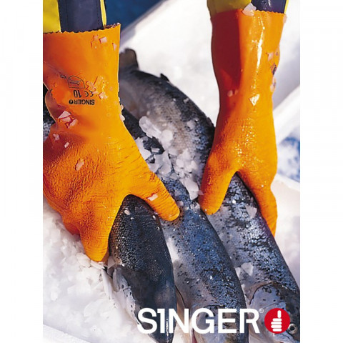Gant protection chimique anti chaleur singer orange coton interlock 30cm coupé cousu paume crêpée - Taille au choix