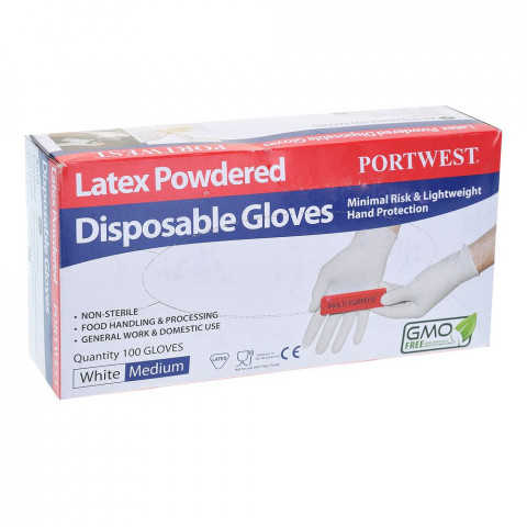 Gants à usage unique latex poudrés portwest (lot de 100) - Tailles au choix