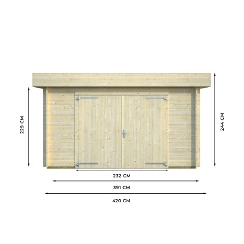 Garage en Bois WESTMOUNT - Porte Bois - 19,2m² - Epaisseur des Madriers : 44mm - Bandeau de Toiture - Double Vitrage - Porte de Service
