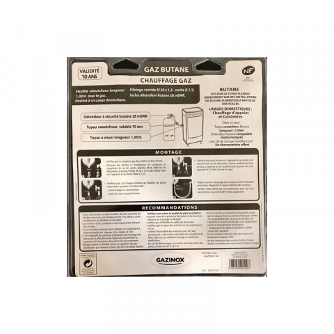 Gazinox - 001097 - tuyau gaz butane/propane longueur 1,00 mètre