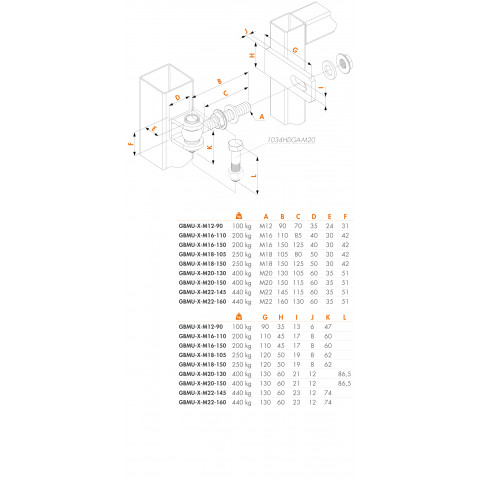 Charnière 180° locinox réglage tridimensionnel - m20 - gbmu-b-m20-130-02