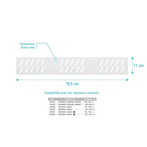Grille linéaire en aluminium 79.5x11x0.2cm pour receveur - GRID LINE - MOON Aurlane - Couleur au choix