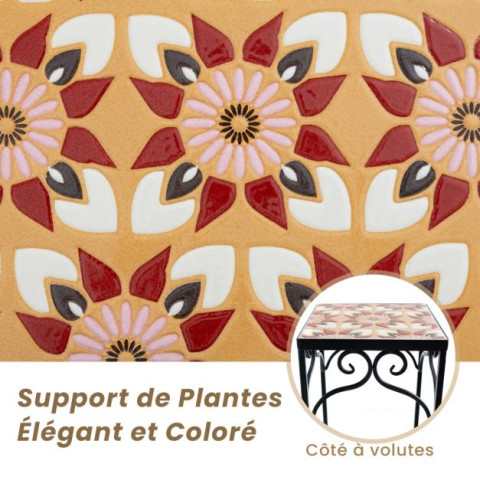Lot de 3 supports pots de fleurs plateau en céramique à motifs mosaïque patin antidérapant porte plante en métal jaune helloshop26 20_0003179